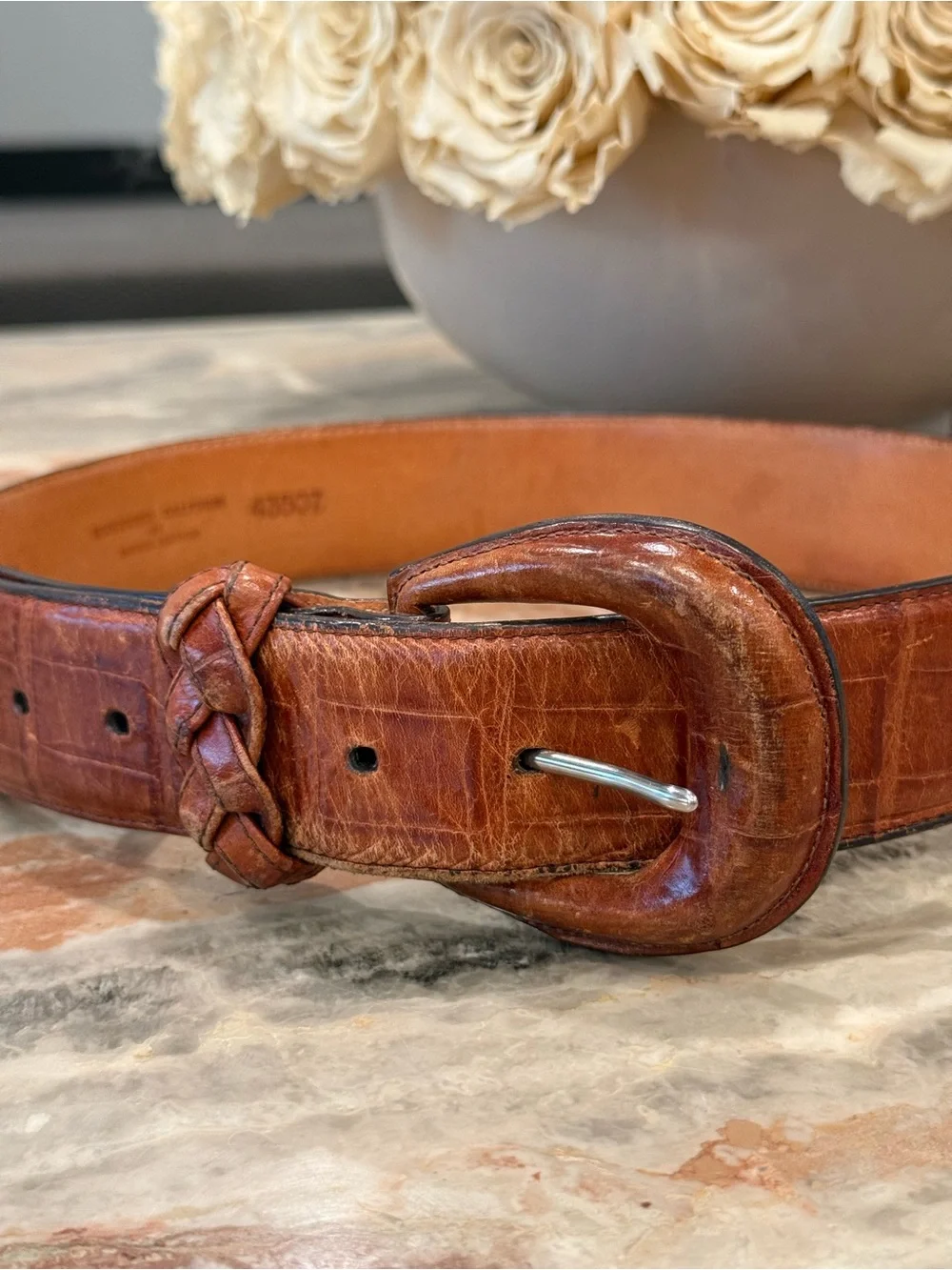 Vintage Brighton Embossed Leather Belt | Croc Embossed Brown | Size Small 35”